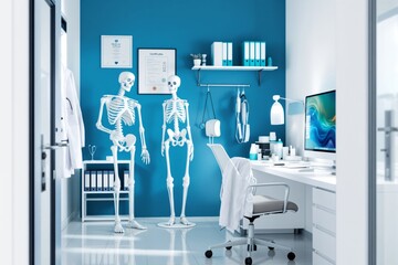 Poster - Medical office with two skeleton models and modern equipment.