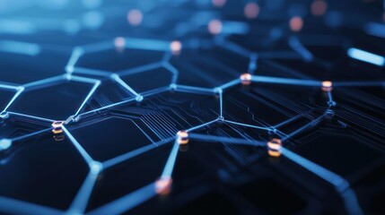Poster - Abstract network data flow; glowing nodes on circuit board