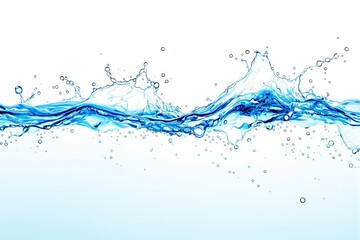 Poster - Abstract splash of blue water with droplets on white background.