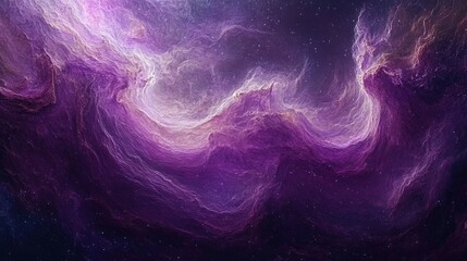 Wall Mural - abstract view of swirling nebula clouds in magenta and violet, with starry background