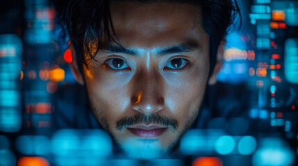 focused programmer working late at night on a complex project