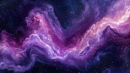 Wall Mural - abstract view of swirling nebula clouds in magenta and violet, with starry background