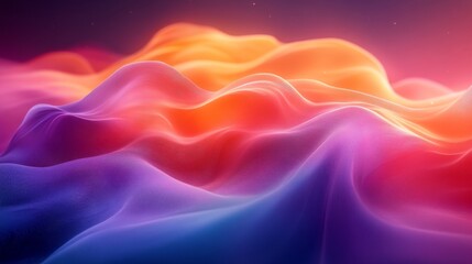 Aufkleber - Abstract landscape of vibrant wavy gradients in pink, orange, and purple hues with a dreamy atmosphere. Digital art concept