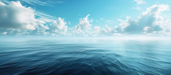 Aufkleber - Tranquil ocean view with vibrant blue waters and soft white clouds blending in a serene sky offering ample copy space for tourism promotions