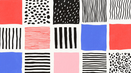 Poster - Abstract Pattern Design: A vibrant array of abstract patterns in squares, showcasing a diverse collection of textures, designs, and colors in a grid.