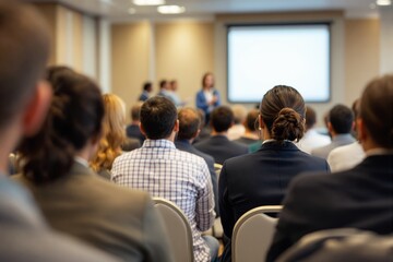 Poster - Business conference with attendees listening to speaker.