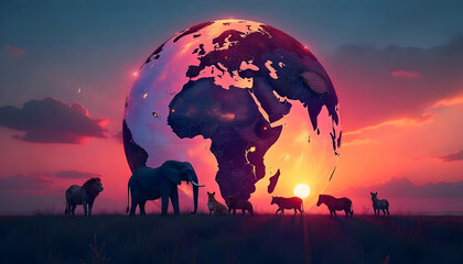 breathtaking and serene african landscape featuring wildlife at twilight and sunset