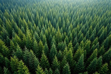 Aufkleber - Aerial view of dense forest with evergreen trees.