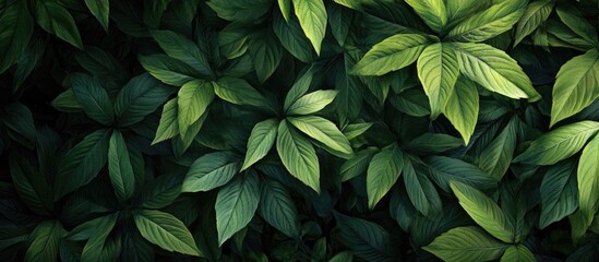 Fototapete - Lush green leaves densely layered in varying shades of green, creating a rich texture, illuminated by gentle sunlight for a natural wallpaper.