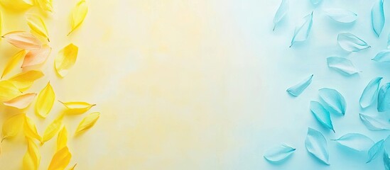 Aufkleber - Colorful petals in yellow and blue arranged at the corners of a soft gradient background creating a vibrant and fresh spring ambiance