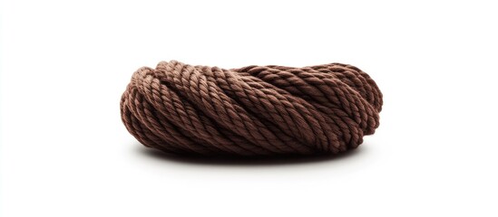 Poster - Brown natural fiber yarn twisted into a circular coil positioned center on a clean white background emphasizing its handicraft quality and texture.