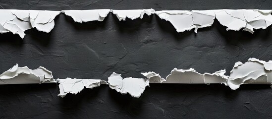 Poster - Torn edge white paper strips with uneven textures positioned horizontally on a textured black background emphasizing feedback theme with copy space.