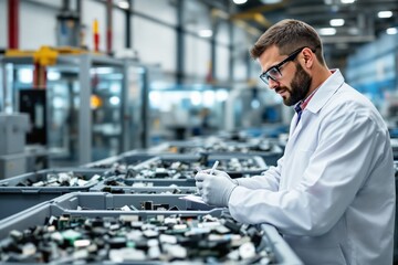 Aufkleber - Engineer inspects electronic waste in a recycling facility.