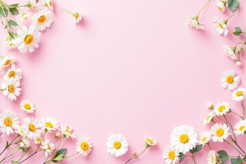 Poster - White daisies arranged on soft pink background.