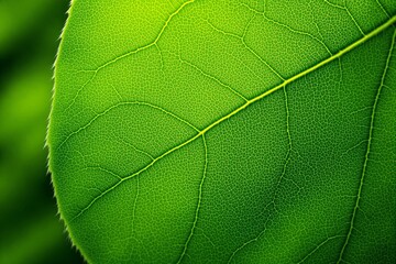 Poster - Close-up of a vibrant green leaf with intricate vein details.