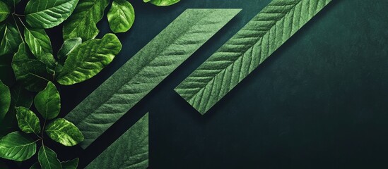 Leinwandbilder - Green abstract layout featuring textured leaf patterns and vibrant green foliage on a dark background ideal for organic product marketing.