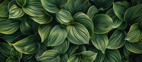 Aufkleber - Lush green leaf pattern of Saribus rotundifolius plant with rich textures in a dense arrangement offering ample copy space in the center