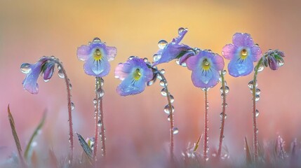 Poster - A breathtaking image of wildflowers in a field after rain, glistening with droplets of water, capturing the freshness and beauty of nature in a soft-focus background.