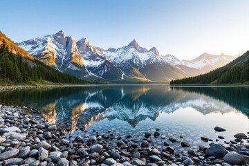 Poster - Stunning mountain lake with clear water reflecting snow-capped peaks.