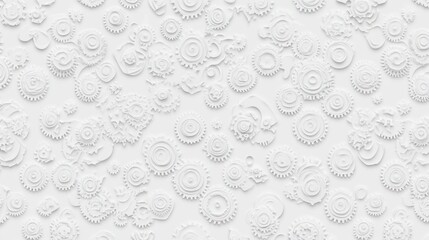 Poster - White gears background; mechanical engineering; industrial design; texture; seamless pattern