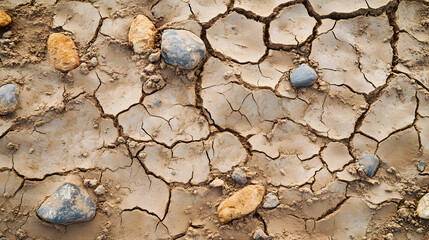 Wall Mural - with cracked mud and scattered pebbles