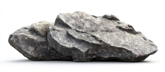 Aufkleber - Three irregularly shaped gray rocks stacked on a light gray background showcasing their textured surfaces and natural contours.