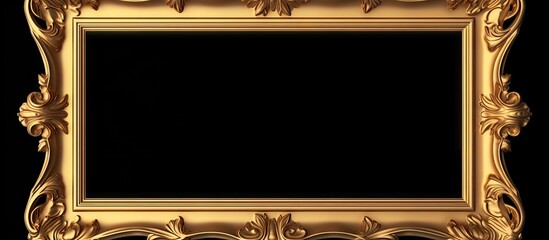 Poster - Elegant vintage gold rectangular frame with intricate details on a solid black background, perfect for photography and artwork display.