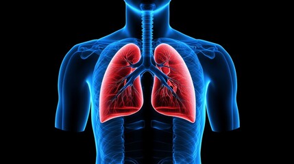Poster - A clean diagram of the human respiratory system, showing the lungs, trachea, and bronchi, designed with soft blue and red tones to illustrate airflow.