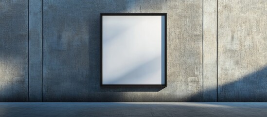 Poster - Minimalist poster mockup in a black frame against a textured gray wall, emphasizing simplicity and modern aesthetic with soft shadows.