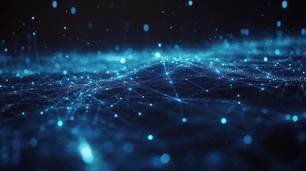 Poster - Abstract digital network, glowing nodes, dark background, data visualization, tech concept