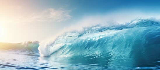 Aufkleber - Vibrant ocean waves cresting under a bright sun with a clear blue sky reflecting in serene waters showcasing nature's beauty and tranquility.