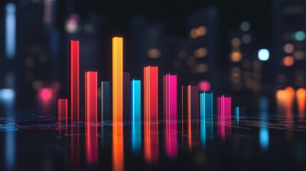 Aufkleber - A financial dashboard displaying a D bar graph with colorful rising bars, set against a dark background with subtle lighting effects.