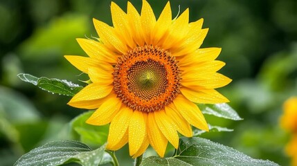 Poster - A macro shot of a bright yellow sunflower with morning dew on its petals, highlighting the contrast between the vivid flower and the cool, refreshing droplets.