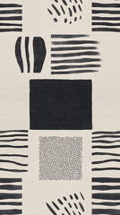 Poster - Geometric Abstraction: A captivating pattern of graphic elements, blending squares, lines, and textures in a stark and elegant design, an abstract representation of balance and form.