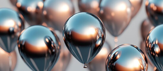 Aufkleber - Shiny metallic balloons with a surreal mirror effect in silver and copper tones, featuring varied sizes and a soft background for emphasis on uniqueness.