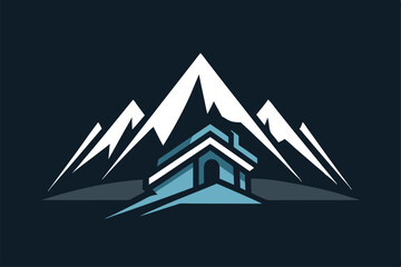 Poster - A modern logo showcases a stylized mountain range with geometric lines and a tranquil color palette, Create a sleek and modern logo for a high-fashion retailer