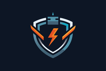 Poster - The logo showcases a sleek shield design with a lightning bolt, embodying innovation and strength, Create a sleek and modern logo with a subtle nod to a plug or outlet