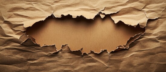 Aufkleber - Torn brown paper revealing a blank space behind with jagged edges showcasing shades of light brown and beige tones in a textured background.