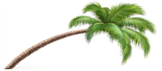 Aufkleber - Lush green palm fronds arch gracefully from a textured brown trunk against a clean white background, showcasing tropical vibes and natural beauty