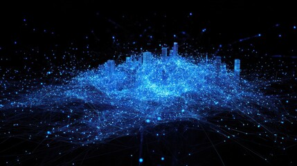 Poster - Futuristic city network, glowing nodes, dark background; tech concept