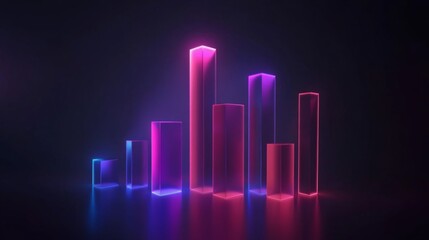 Poster - A vibrant D financial bar graph with glowing bars on a dark background, showcasing positive business growth and market performance.