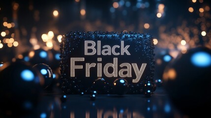 Aufkleber - Black friday sign with glowing lights and blurry background in dark blue scene. Holiday sale and shopping concept
