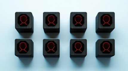 Poster - Blocked Communication Concept with Wooden Blocks and Red Profile Icon