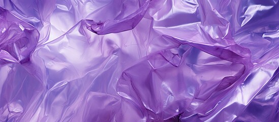 Fototapete - Crumpled lilac cellophane texture with glossy surfaces in shades of purple and translucent highlights, creating an abstract, layered appearance.