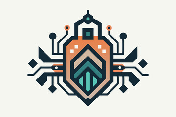 Poster - This design features a minimalist logo composed of abstract geometric shapes and circuitry elements, Design a minimalist logo featuring abstract shapes resembling electronic components