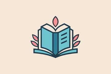 Poster - A sleek logo showcases an open book with stylized leaves, symbolizing knowledge and creativity for a bookstore, Design a minimalist logo for a boutique bookstore with just a small book icon