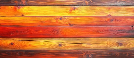 Aufkleber - Vibrant autumn palette of red orange and golden yellow wooden planks arranged horizontally showcasing rich textures and warm seasonal hues