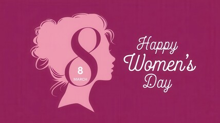 Wall Mural - a warm and inviting deep pink background with a silhouette of a woman's profile facing right, with h