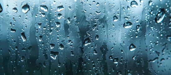 Aufkleber - Realistic rain effect overlays featuring close-up water droplets on a tinted blue background creating a moody atmosphere with blurred details.