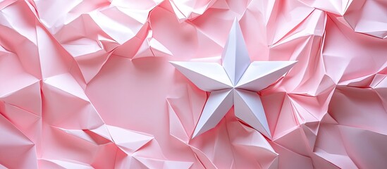 Poster - Pink origami star prominently centered on crumpled pastel pink background with subtle white highlights creating a soft, artistic texture.